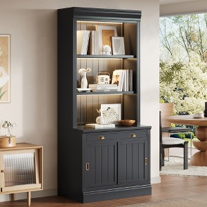 83.4" Tall Bookshelf with LED Lighting, Modern Bookcase with Open Shelves and Storage for Living Room, Home Office, White/Black - ModernLuxe - 1 of 4