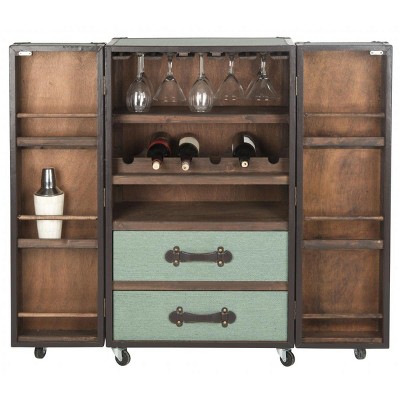 Sage Linen and Vegan Leather Industrial Beverage Cabinet