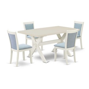 HomeStock 5-Piece Wire Brushed Linen White Finish Solid Wood Top Dining table with 4-Chairs - 1 of 4