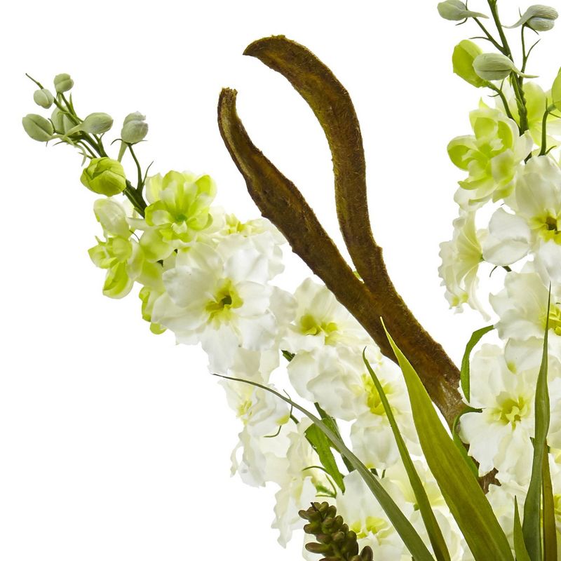 Delphinium & Succulent Arrangement White - Nearly Natural, 3 of 5