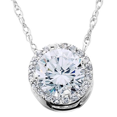 Pompeii3 1/2 Ct Round Diamond Pave Halo Fancy Solitaire Pendant 14k White Gold