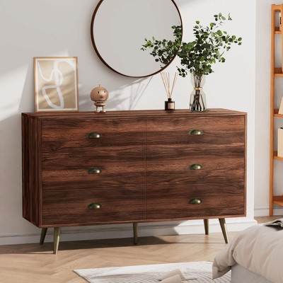ORRD 6-Drawer Dresser, Wood Storage Cabinet with Black Handles, Farmhouse Chest for Bedroom & Living Room