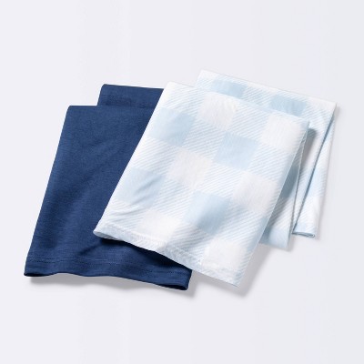 Jersey Swaddle Blanket Gingham/Navy - Cloud Island™ Gray/Navy 2pk