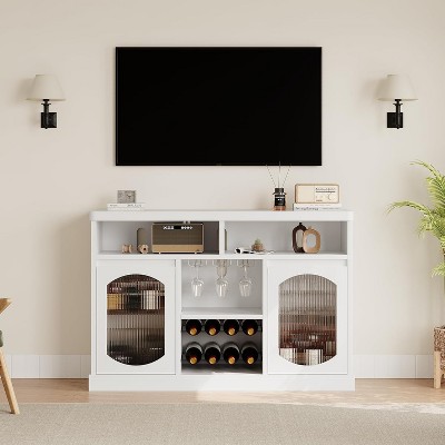 Modern Coffee Cabinet with Led Lights, Coffee Bar Table with 2 Glass Doors