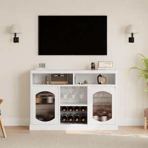 Modern Coffee Cabinet with Led Lights, Coffee Bar Table with 2 Glass Doors - 1 of 4