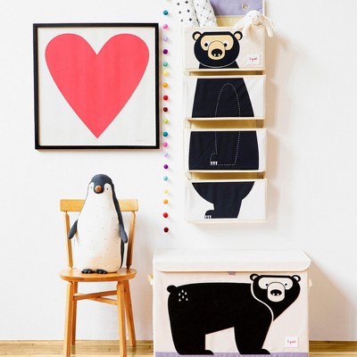 Bear Design Beige and Black Polyester Toy Chest