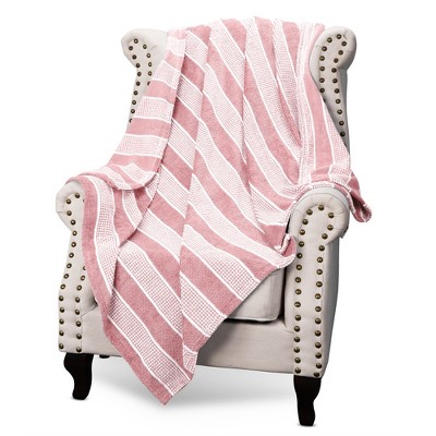 Catalonia Pink and White Striped Fleece Throw Blanket, 50x60 inches