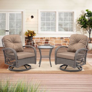 3-Piece Outdoor Swivel Rocker Patio Chairs Set with Cushions and Glass Table, Patio Small Space Chat Sets for Balcony or Backyard-The Pop Home - 1 of 4