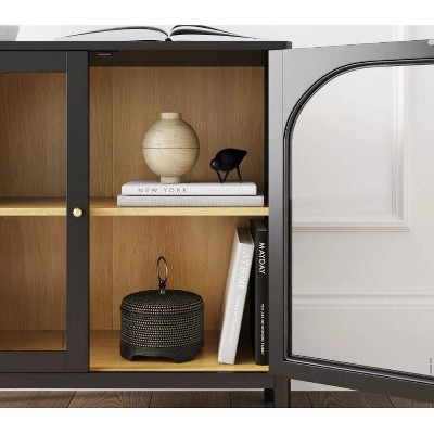Mason 31'' Black and Oak Sideboard with Glass Doors