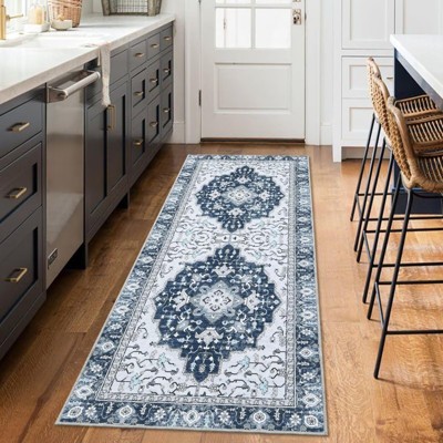 Washable Area Rug Thin Vintage Print Rug, Foldable Indoor Carpet for Living Room, Bedroom