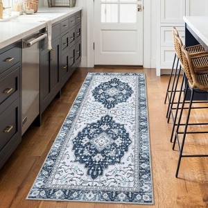 Washable Area Rug Thin Vintage Print Rug, Foldable Indoor Carpet for Living Room, Bedroom - 1 of 4