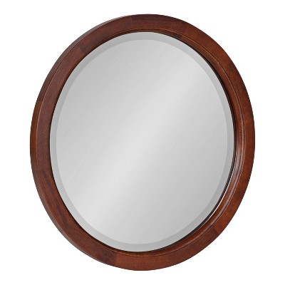 18" x 18" Hogan Round Framed Decorative Wall Mirror Walnut Brown - Kate & Laurel All Things Decor