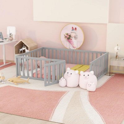 Streamdale Full Size Wood Daybed Frame with Fence, Gray