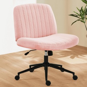 MAYEERTY Chair Vanity Cross Legged Armless Swivel Height Adjustable Wide Seat Replaceable Wheels Fixed Base Office Desk Task Chair - 1 of 4