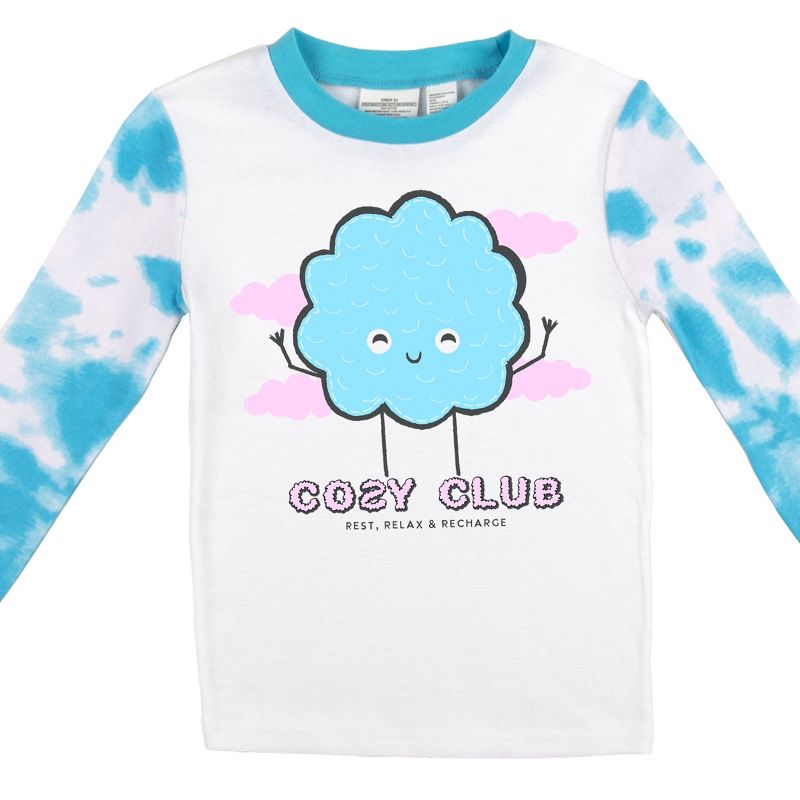 Cozy Club Youth Girls Blue & White Wash Long Sleeve Shirt & Sleep Pants Set, 3 of 5