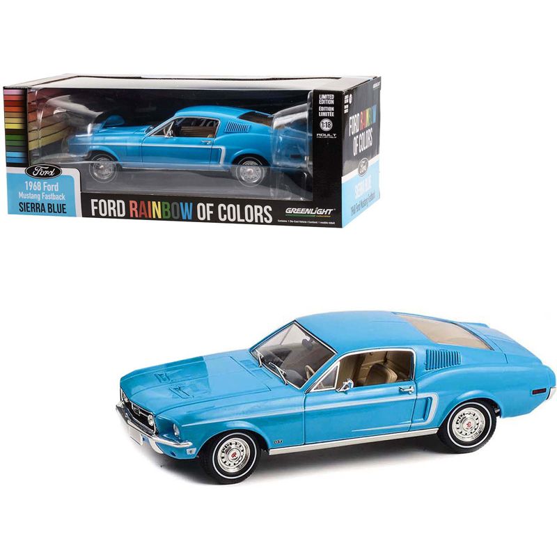1968 Ford Mustang Fastback Sierra Blue "Ford Rainbow Of Colors - West Coast USA Special Ed" 1/18 Diecast Car Model by Greenlight, 1 of 4