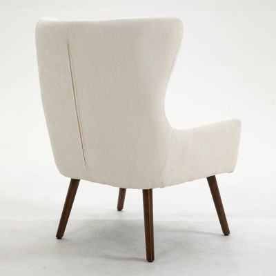 Beige Velvet Wingback Accent Chair with Poplar Wood Frame
