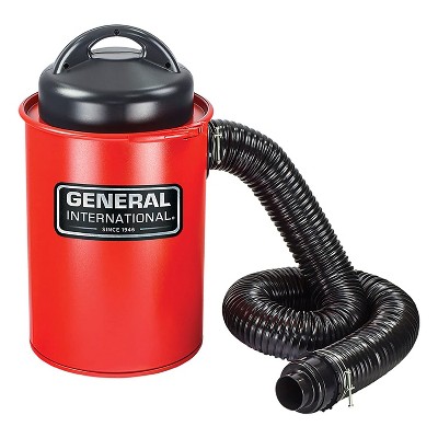 General International Portable Metal Drum 13 Gallon 1.5 HP 1100 Watt Debris Workshop Dust Collector Vacuum with Travel Carry Handle and Hose, Red