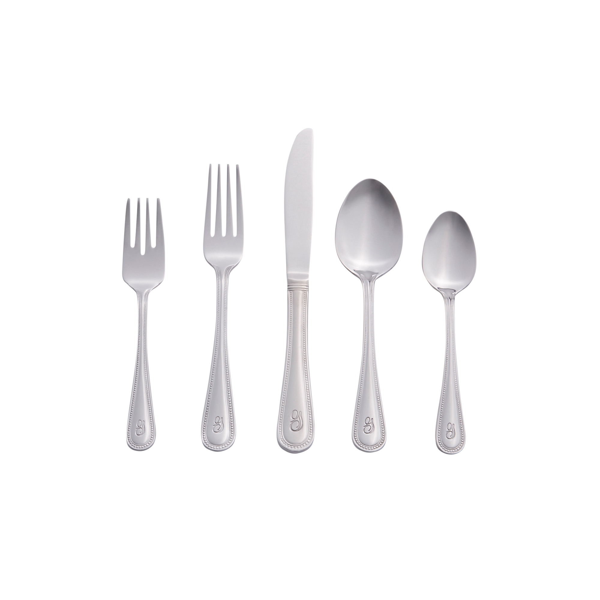 RiverRidge Beaded Flatware 46pc Monogrammed Stainless Steel Silverware Set for 8 - G