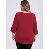 GRACE & GRANDEUR Women's Plus Size 3/4 Sleeve Waist Pleated Asymmetric Hem Crew Neck Casual Blouses - 3 of 4