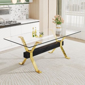 CENGHU Modern Tempered Glass Rectangular Dining Table, Tea Table, Coffee Table with Silver Plated Metal Legs and MDF Crossbars, for Home, Office - 1 of 4