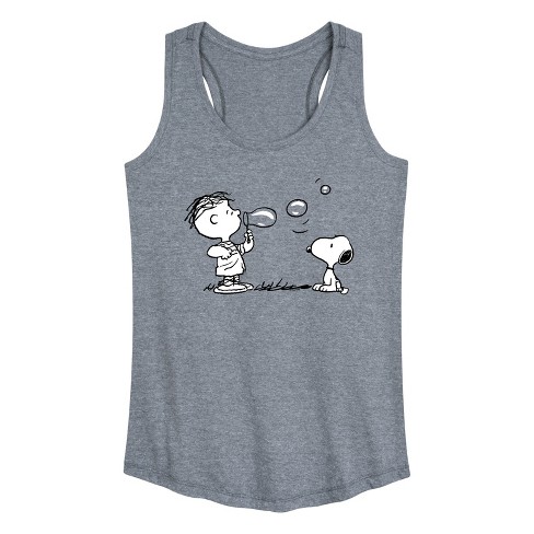 Women's Peanuts Rerun And Snoopy Bubbles Graphic Racerback Tank ...