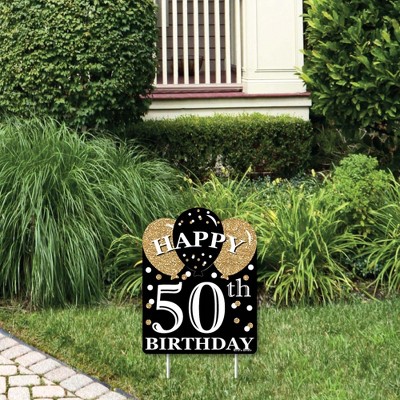 Big Dot of Happiness Adult 50th Birthday - Gold - Outdoor Lawn Sign - Birthday Party Yard Sign - 1 Piece