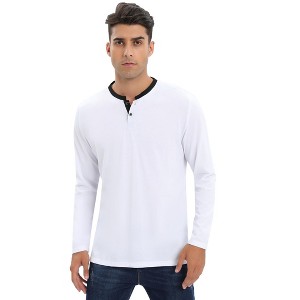 Mens Long Sleeve Henley Shirts Casual Tee Shirts Crew Neck Regular Fit Button Pullover T-Shirts - 1 of 4