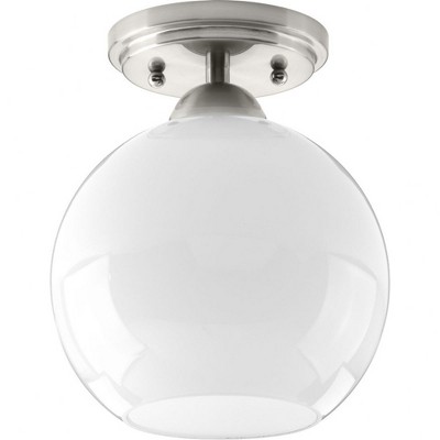 Progress Lighting Carisa 1-Light Flush Mount, Brushed Nickel, White Glass Globe Shade
