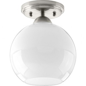 Progress Lighting Carisa 1-Light Flush Mount, Brushed Nickel, White Glass Globe Shade - 1 of 2