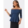 Allegra K Women's Elegant Lace Floral Semi Sheer 3/4 Sleeve Off Shoulder Peplum Top - 4 of 4