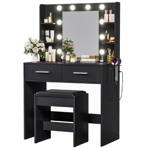 LACOO 32" Makeup Vanity Table Set with Adjustable Lights, Shelves and Drawers - 1 of 4