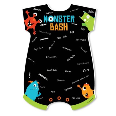 Big Dot of Happiness Monster Bash - Baby Bodysuit Guest Book Sign - Little Monster Baby Shower Guestbook Alternative - Signature Mat