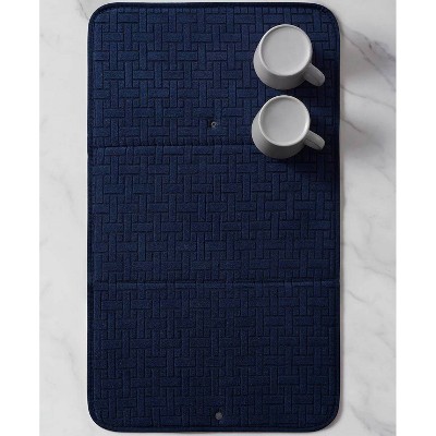 Navy Blue Jacquard Woven Polyester Dish Drying Mats, Set of 2