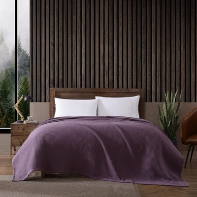 Purple Cotton Twin Waffle Weave Reversible Blanket