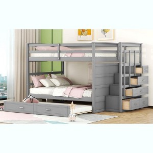 Sapphtopaz Space-Saving Bunk Bed for Teens/Adults, Simple Bed Frame with Trundle and Staircase for Bedroom, Kids Room - 1 of 4