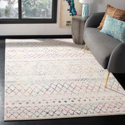 Ivory and Fuchsia Geometric Synthetic Square Area Rug
