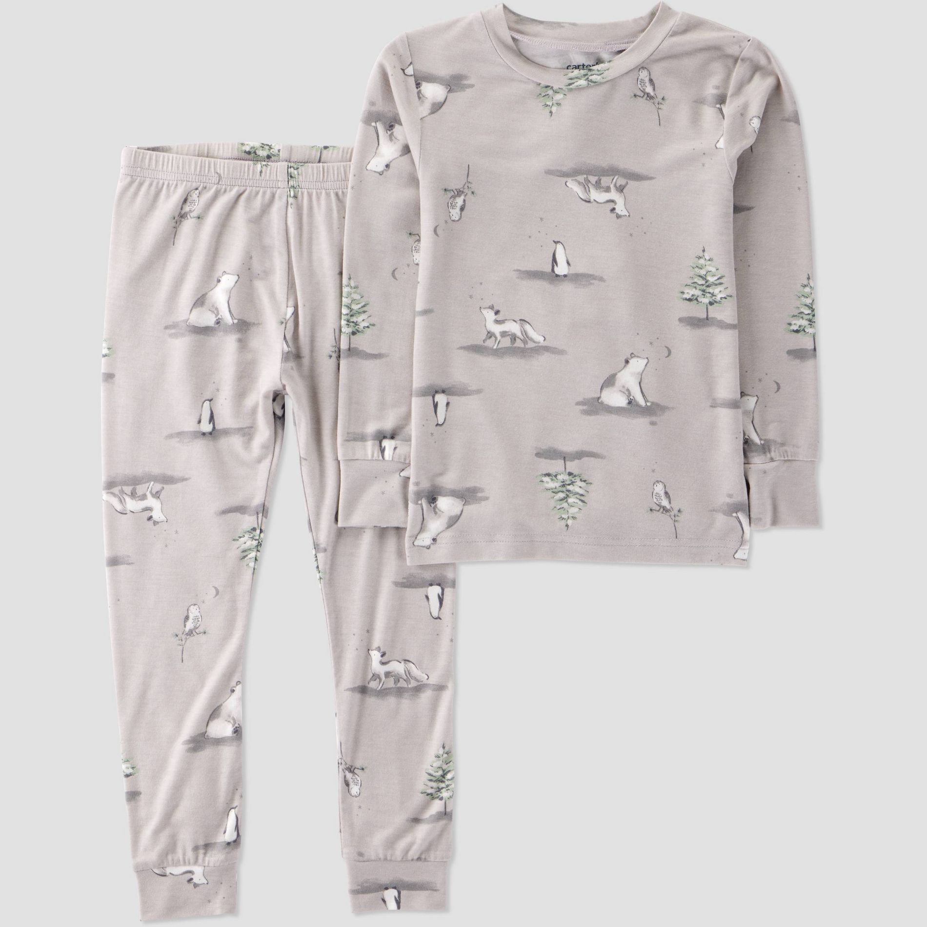 Carter's Just One You® Toddler 2pc Mint Polar Bears & Trees Short Sleeve Comfy Soft Snug Fit Pajama Set - Light Gray 2T