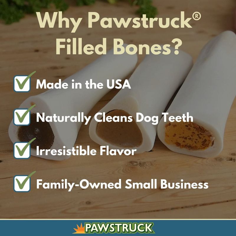 Pawstruck Large 5-6" Filled Dog Bones - Peanut Butter, Cheese & Bacon, or Beef Flavor - Made in USA Long Lasting Stuffed Femur Treat for Aggressive Chewers, 2 of 8