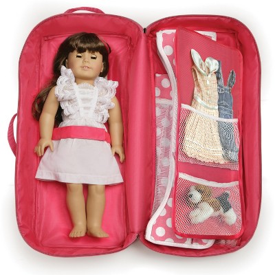Pink Fabric Doll Travel Case with Bed and Bedding