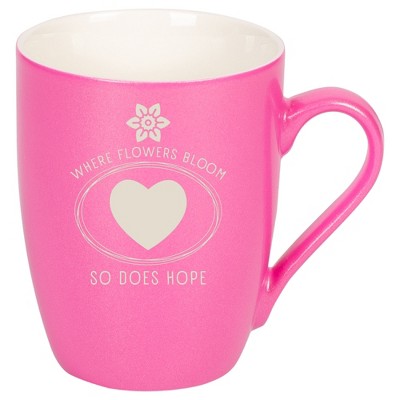 Elanze Designs Where Flowers Bloom So Does Hope 10 Ounce Ceramic Laser-Etched Engraved Drinkware Mug, Metallic Princess Pink