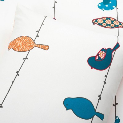 King Size Multicolor Cotton Reversible Bird Duvet Cover Set