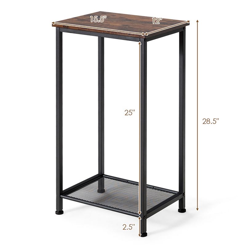 Costway Set of 2 2-Tier Industrial Side End Accent Telephone Table w/ Mesh Shelf, 3 of 11