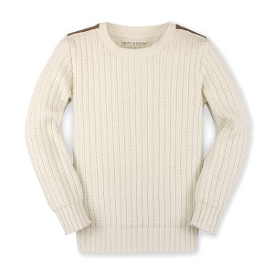 Hope & Henry Boys'  Cotton Long Sleeve Crew Neck Pullover Sweater with Suede Detail, - 1 of 4