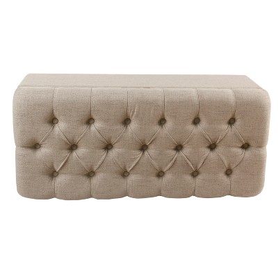 Tan Tufted Storage Ottoman Bench with Hinged Lid