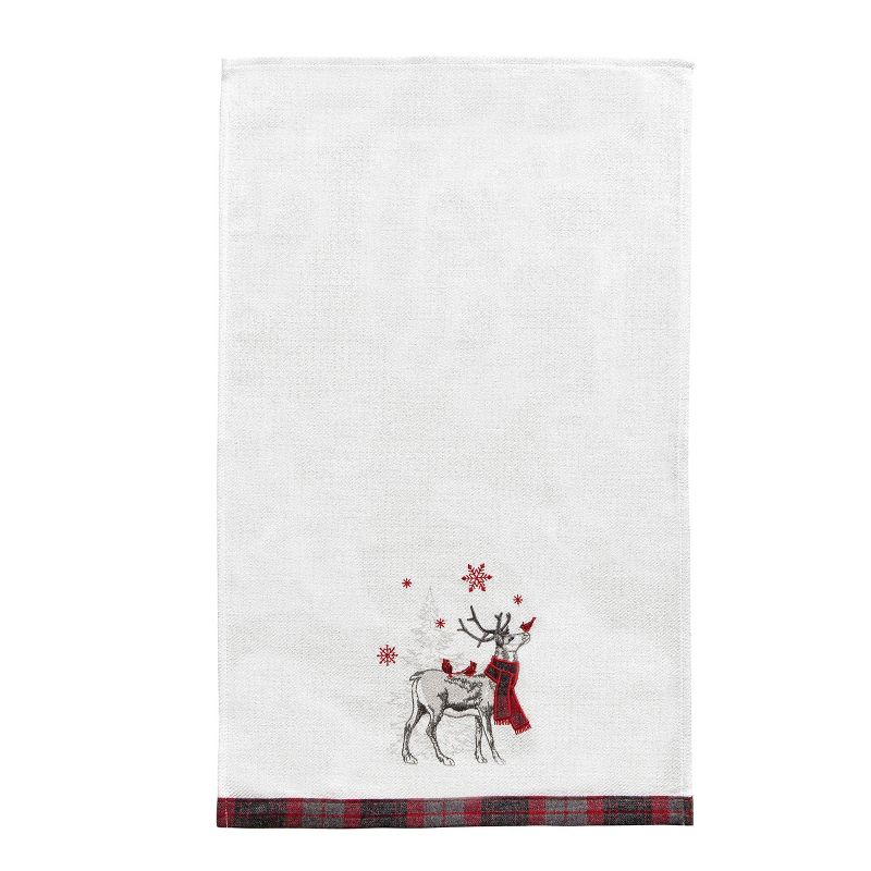 C&F Home 27" x 18" Frosty Deer White Deer Wearing Red & Black Plaid Scarf Christmas Holiday Embellished Flour Sack Kitchen Dish Towel, 1 of 5