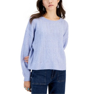 Hippie Rose Womens Pointelle Knit Sweater, Blue, Small