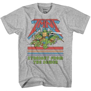 Mens Ninja Turtles Group Shirt - Straight From The Sewer - TMNT Throwback Classic T-Shirt (Heather Grey, Small) - 1 of 4