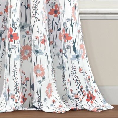 Clarissa Floral Blue Coral Polyester Light Filtering Window Curtain Panels