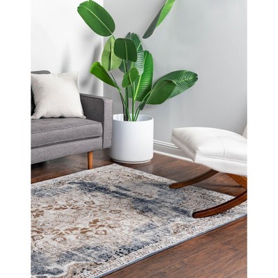 Beige & Light Blue Easy-Care Stain-Resistant Synthetic Area Rug, 6' x 9'